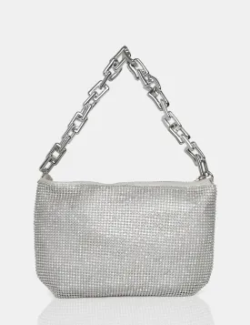 Giselle Silver Sparkly Diamante Rhinestone Chainmail Handbag