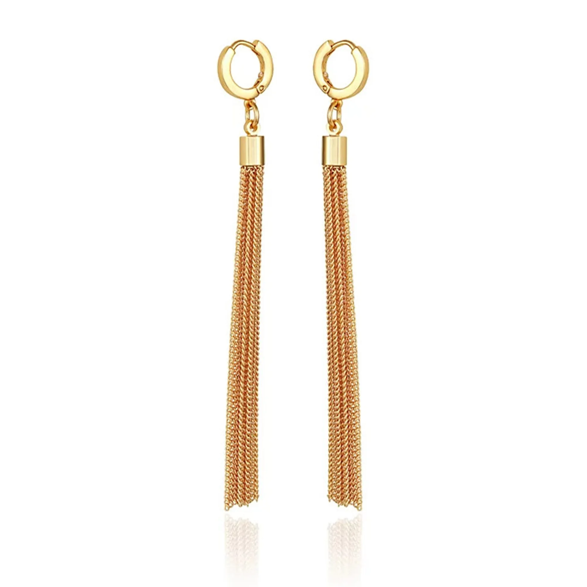 Goldtone Huggie Tassel Hoop Drop Earrings