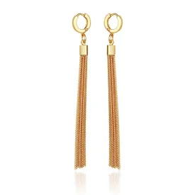 Goldtone Huggie Tassel Hoop Drop Earrings