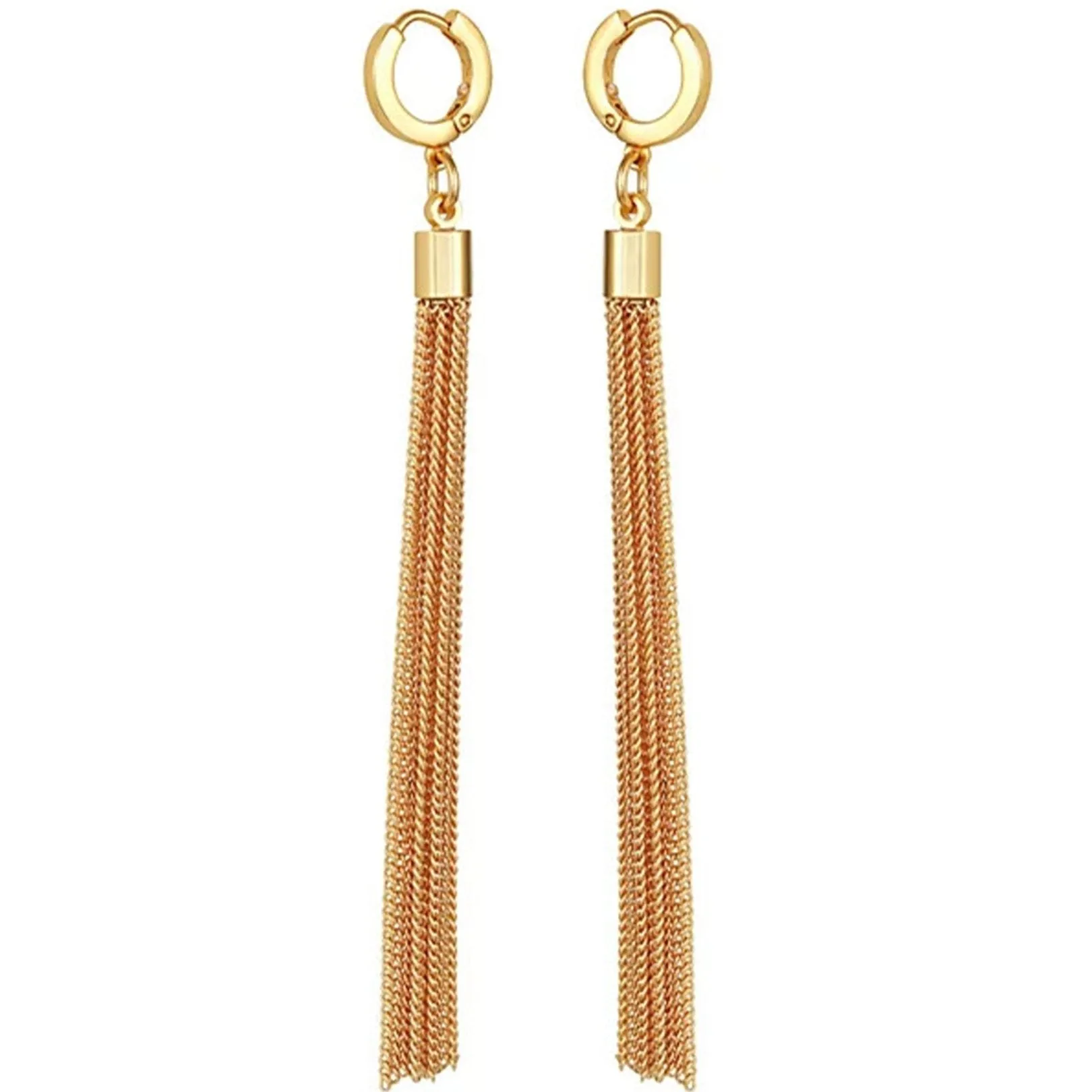 Goldtone Huggie Tassel Hoop Drop Earrings