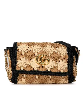 Gucci GG Marmont 20 Small Straw Crossbody Bag BeigeBlack