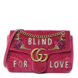 Gucci Marmont Embroidered Blind For Love Pink Velvet Cross Body Bag