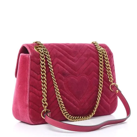 Gucci Marmont Embroidered Blind For Love Pink Velvet Cross Body Bag