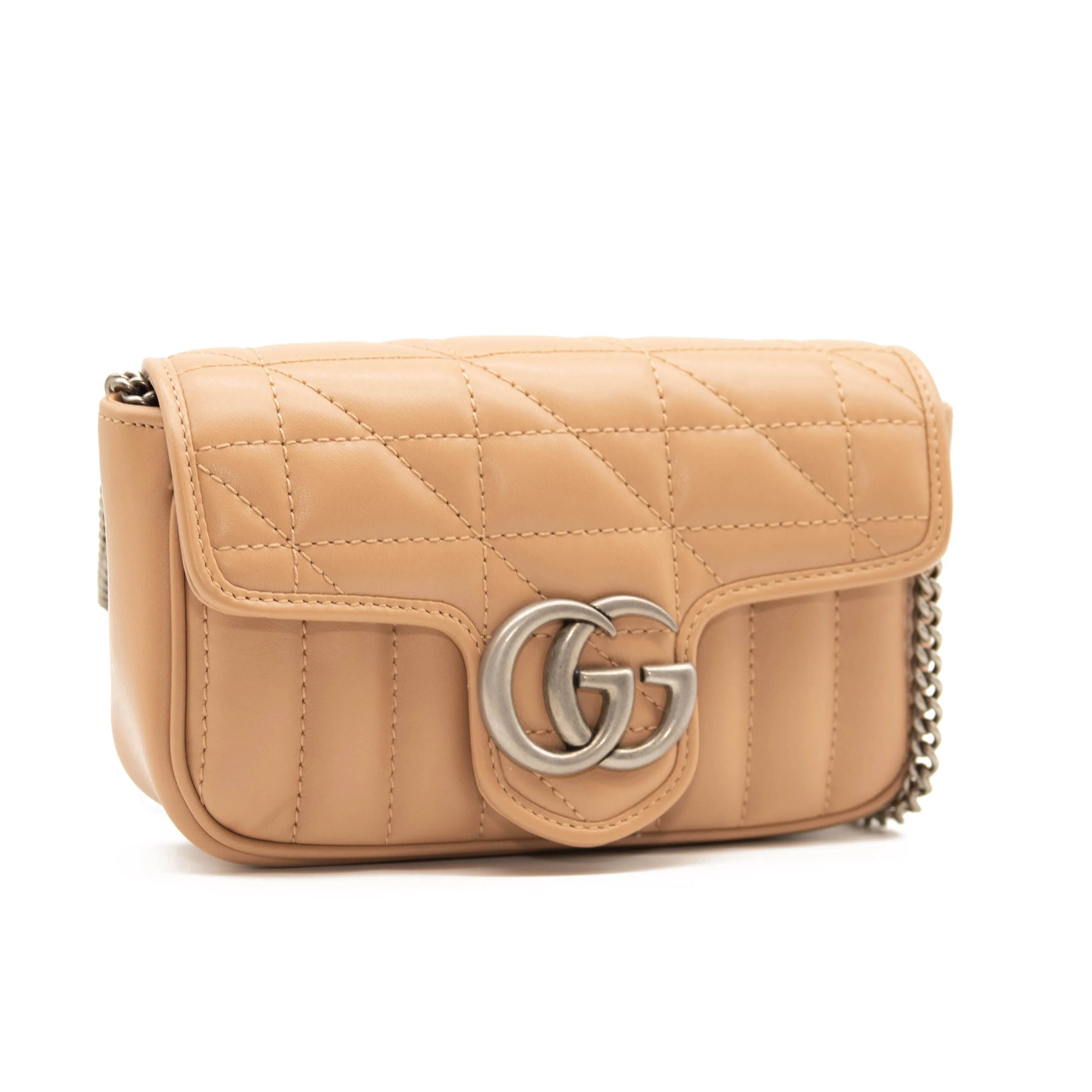 GUCCI MARMONT  GG SUPER MINI ROSE BEIGE MATELASSE LEATHER SHOULDER BAG