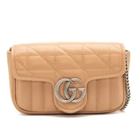 GUCCI MARMONT  GG SUPER MINI ROSE BEIGE MATELASSE LEATHER SHOULDER BAG