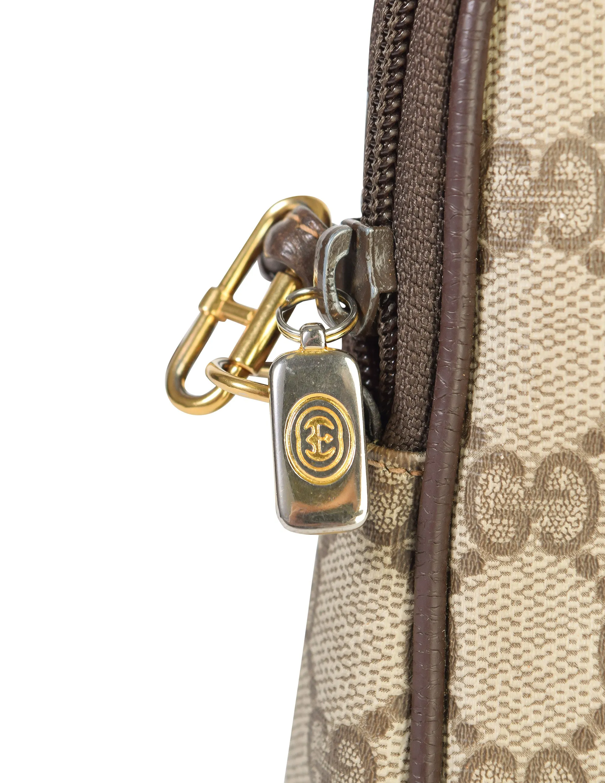 Gucci Vintage Brown GG Logo Monogram Coated Canvas Leather Crossbody Bag