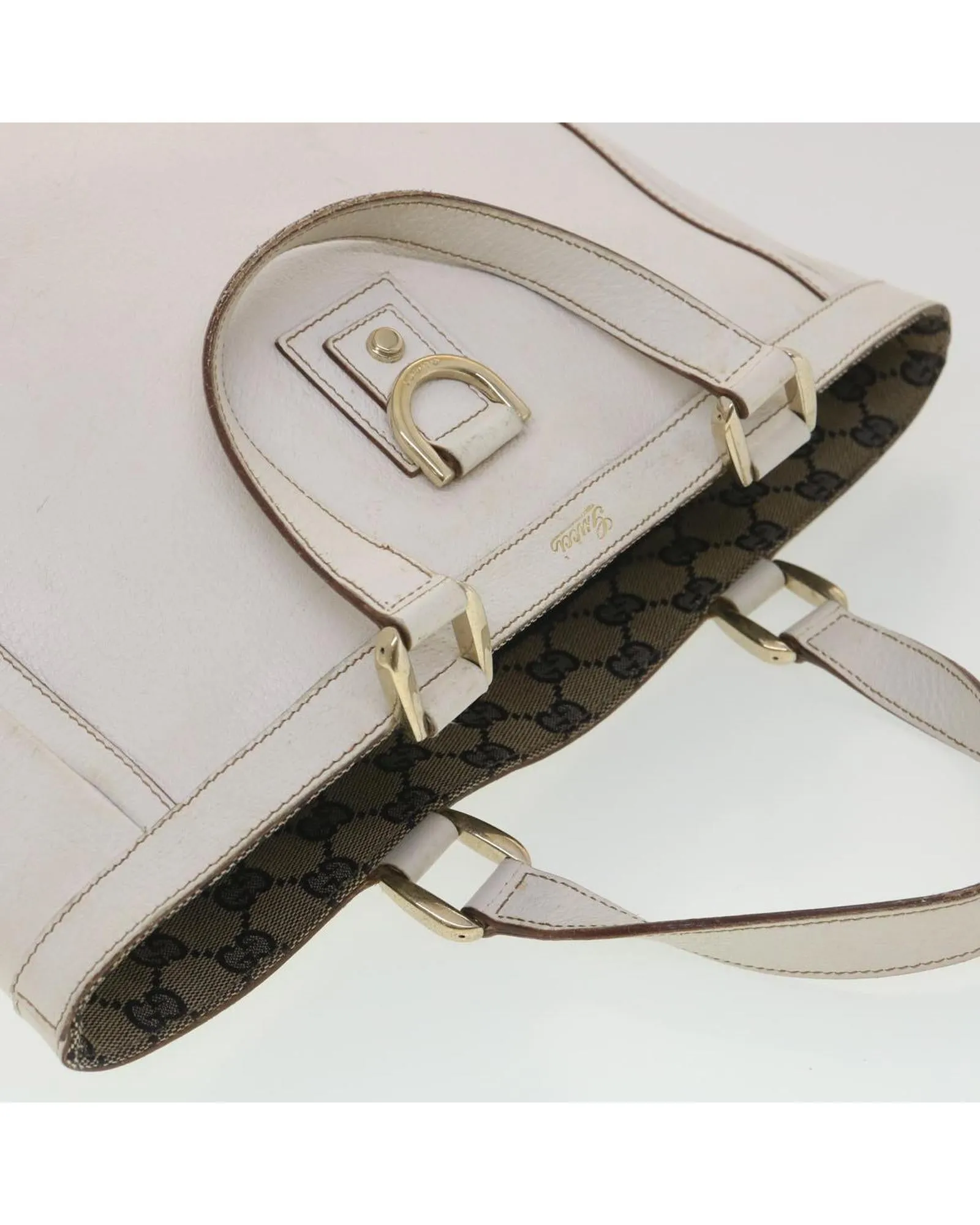 Gucci White Leather Shoulder Bag 130739 Auth 38678