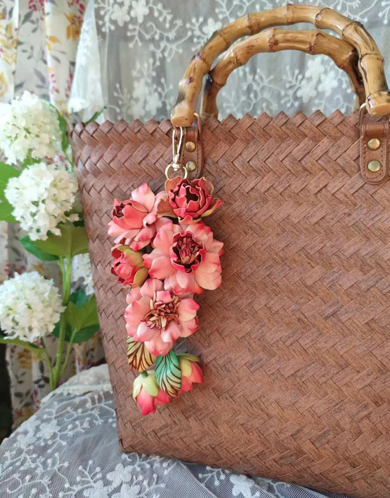 Handmade Three-Dimensional Leather Flower Cluster Bag Charm Bag Accessories