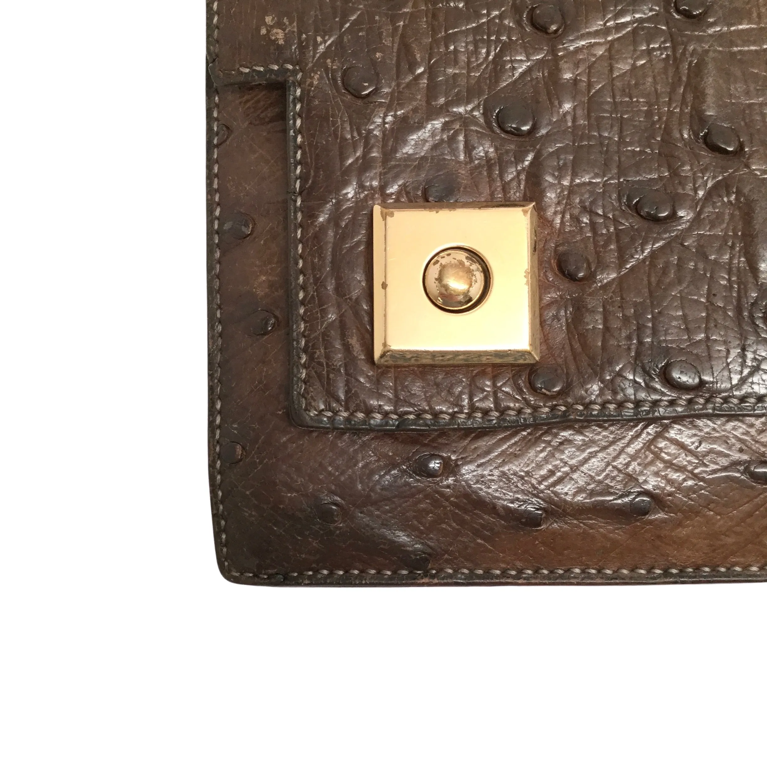 Hermès 1955 Dark Brown Ostrich Leather Satchel