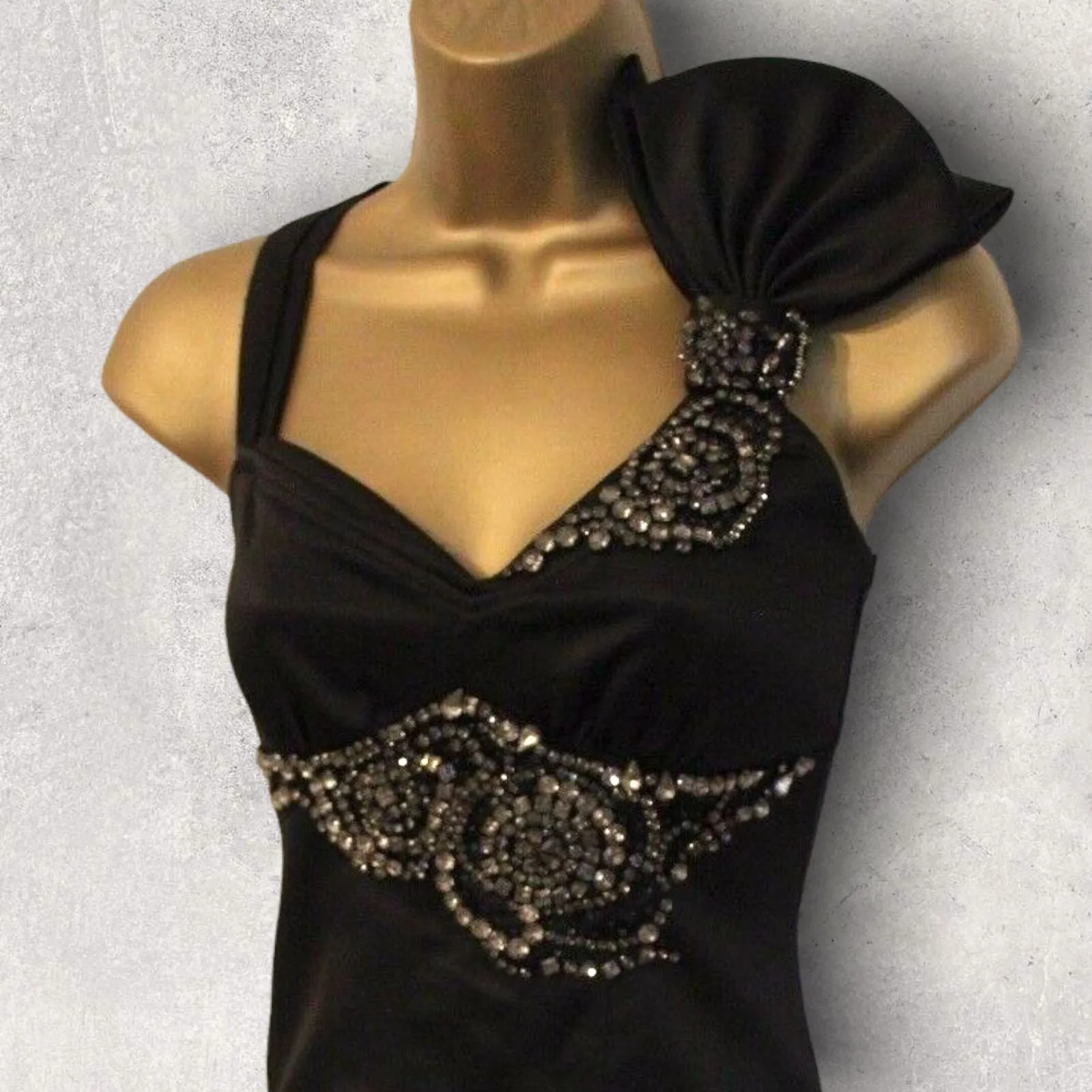 Karen Millen Black Satin Diamanté Bow Dress UK 12 US 8 EU 40