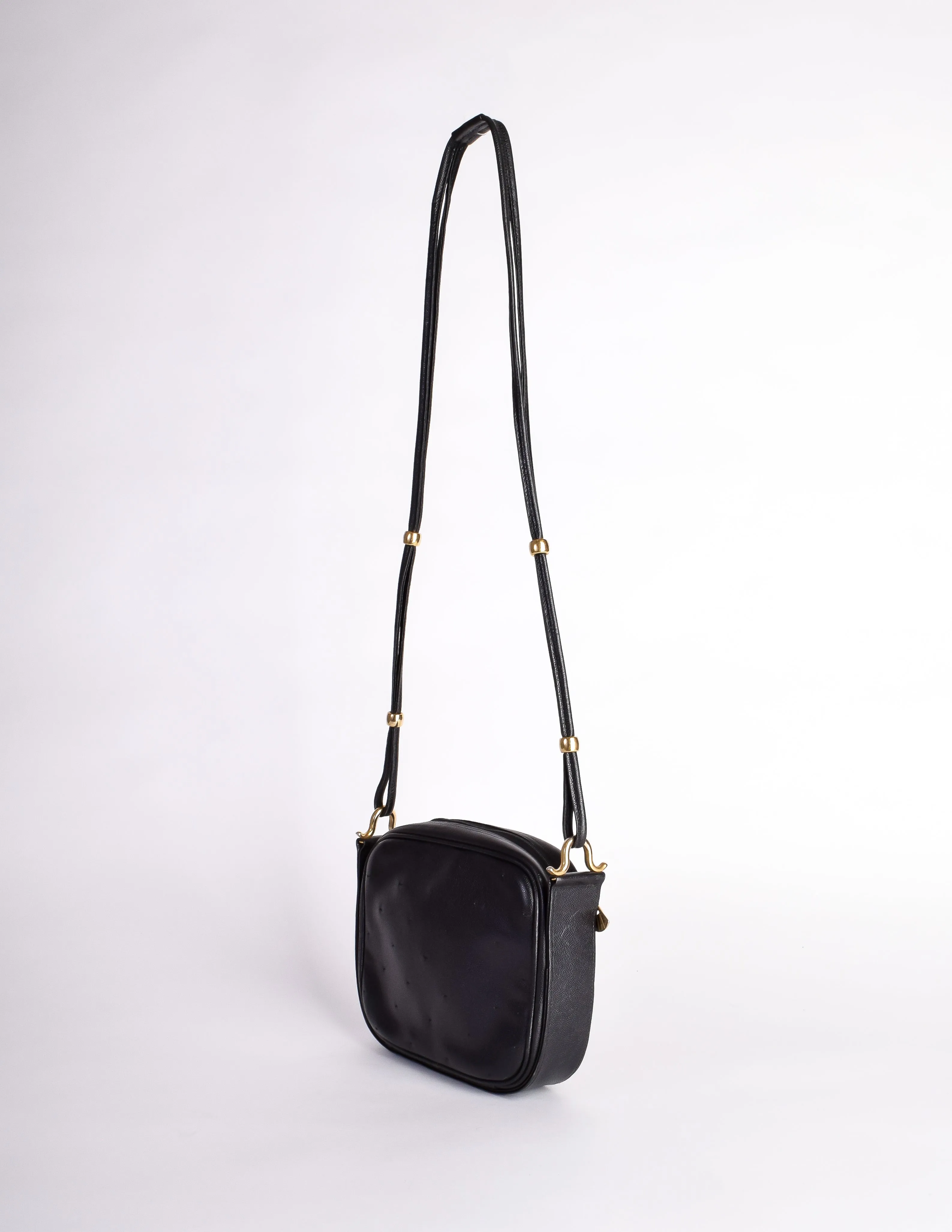 Karl Lagerfeld Vintage Black Leather Gold Logo Shoulder Bag