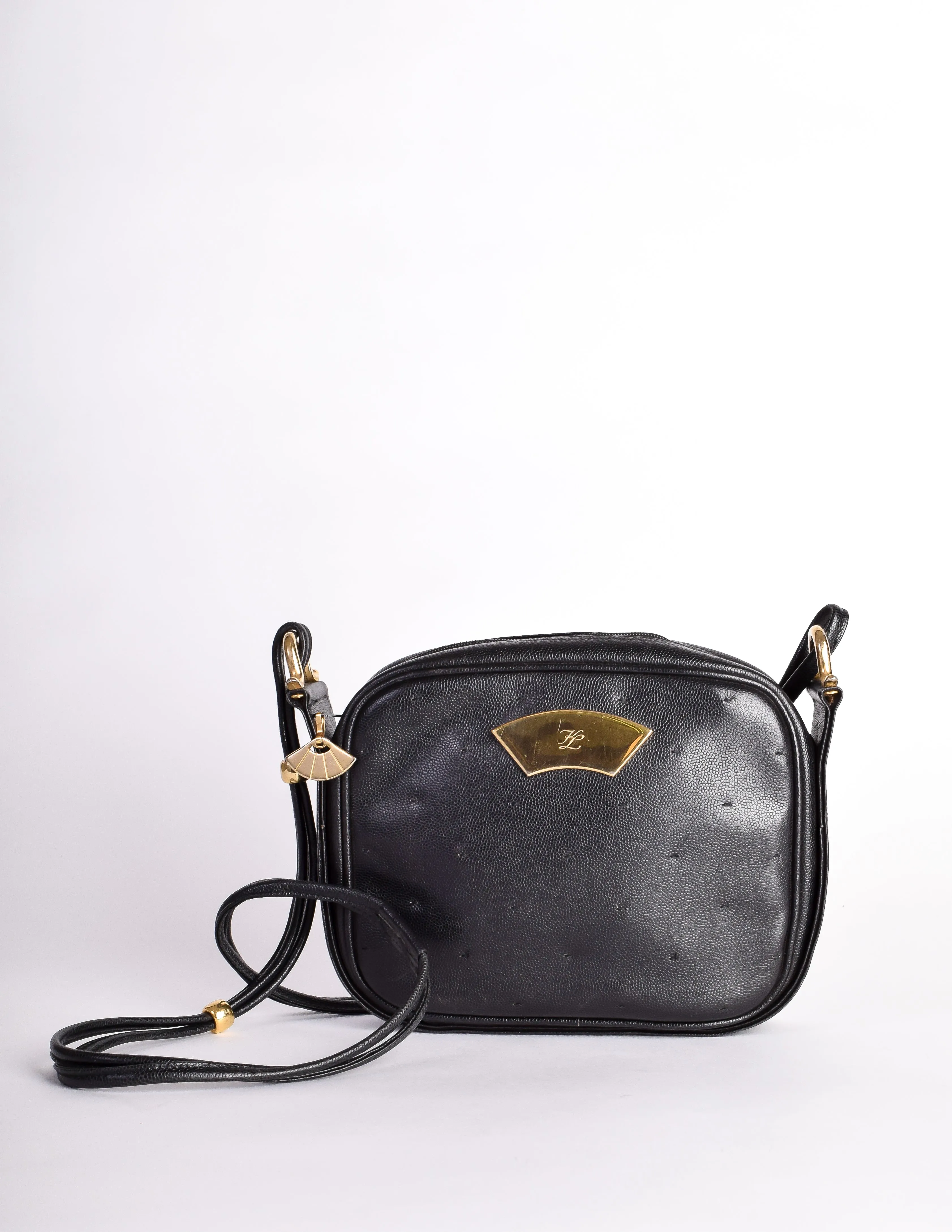 Karl Lagerfeld Vintage Black Leather Gold Logo Shoulder Bag