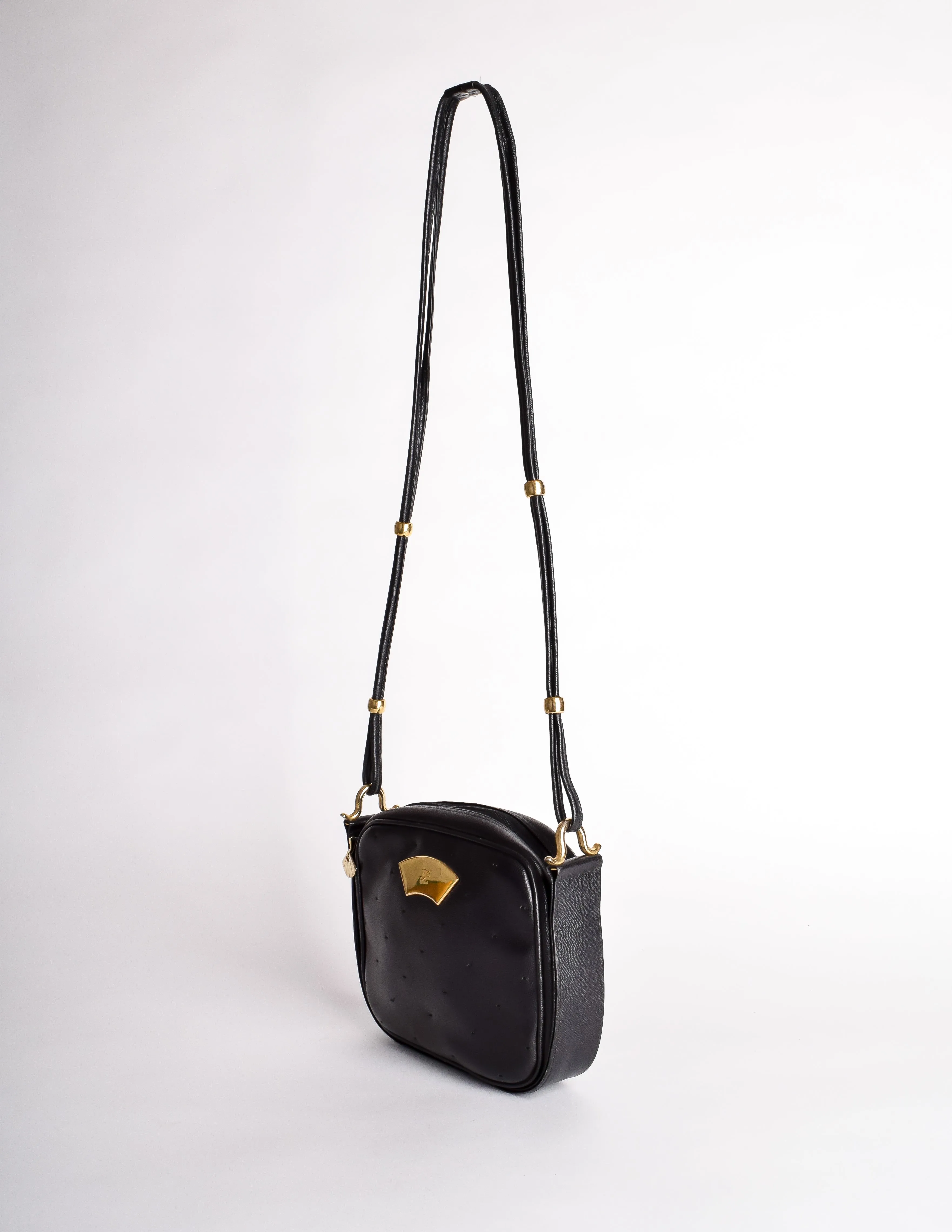 Karl Lagerfeld Vintage Black Leather Gold Logo Shoulder Bag