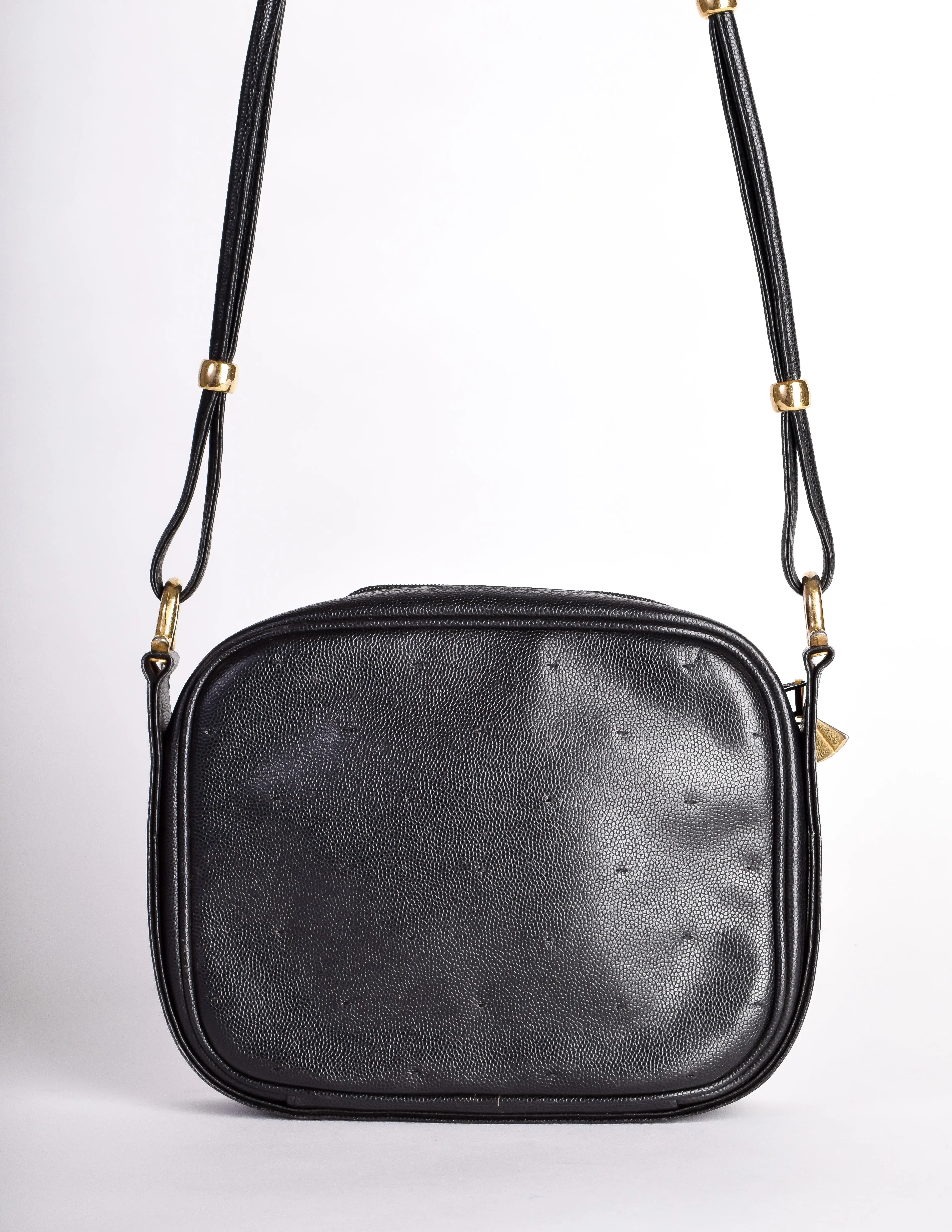 Karl Lagerfeld Vintage Black Leather Gold Logo Shoulder Bag