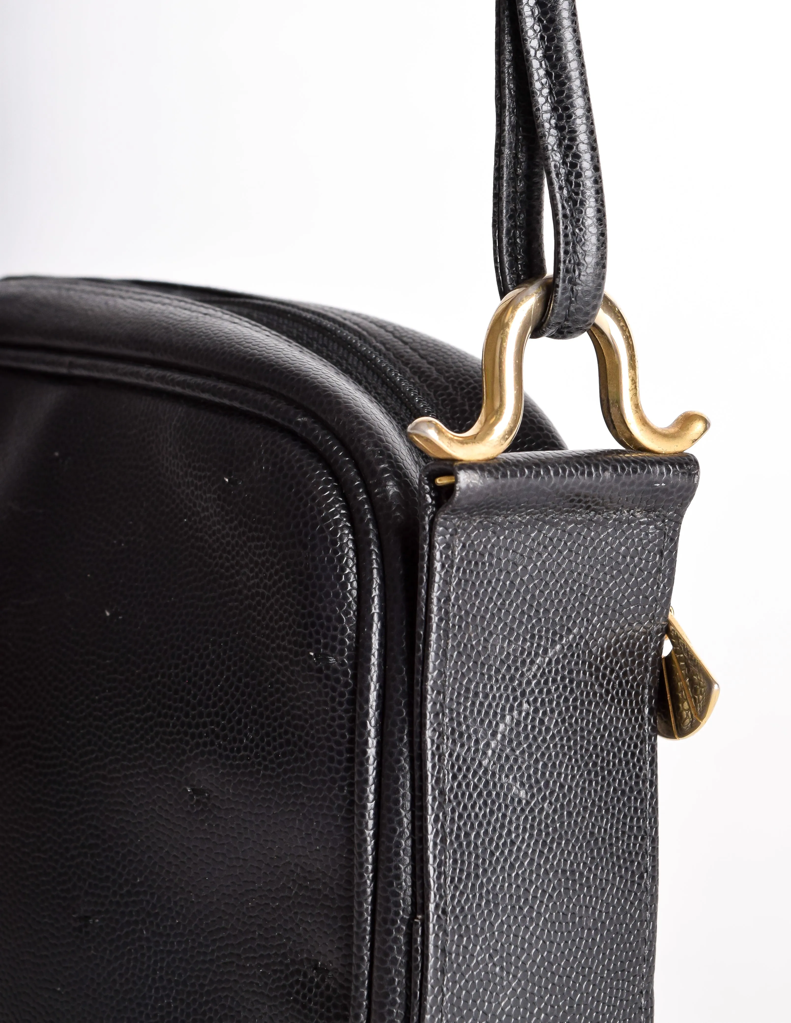 Karl Lagerfeld Vintage Black Leather Gold Logo Shoulder Bag