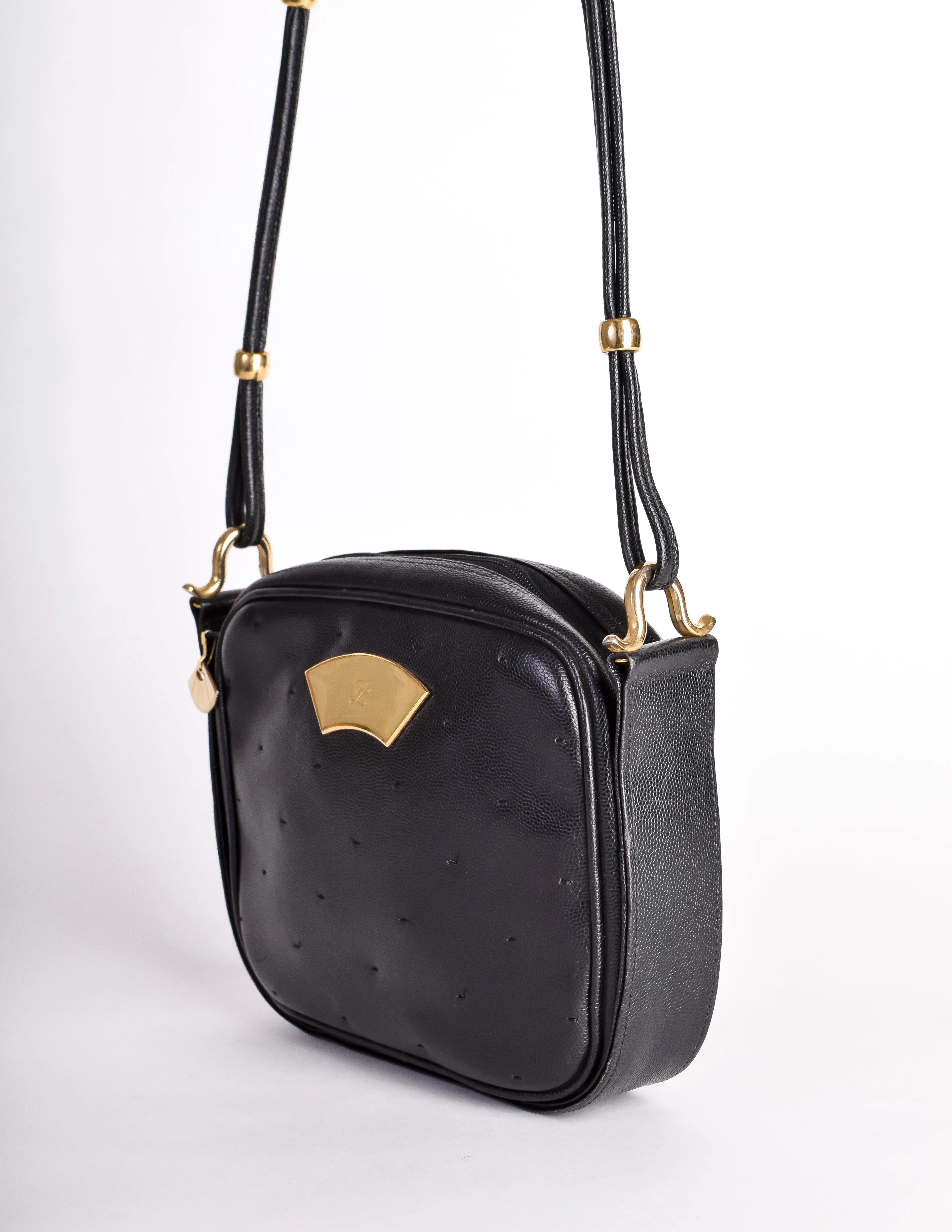 Karl Lagerfeld Vintage Black Leather Gold Logo Shoulder Bag