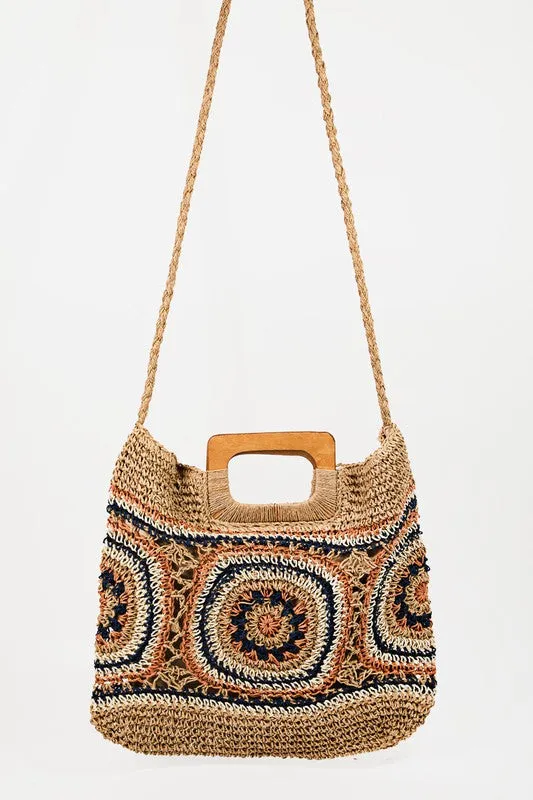 Khaki Bohemian Straw Woven Braided Square Summer Bag