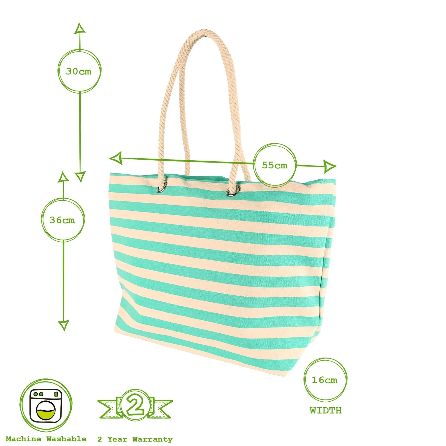 Large Striped Canvas Tote Beach Bag - By Nicola Spring