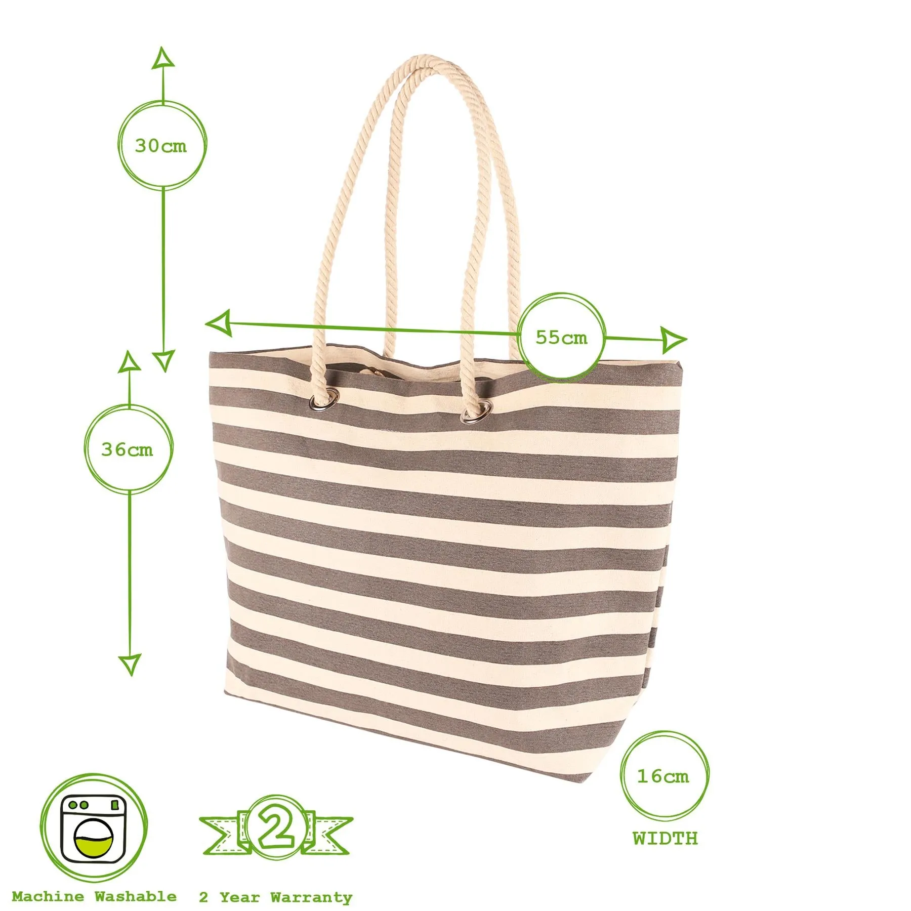 Large Striped Canvas Tote Beach Bag - By Nicola Spring