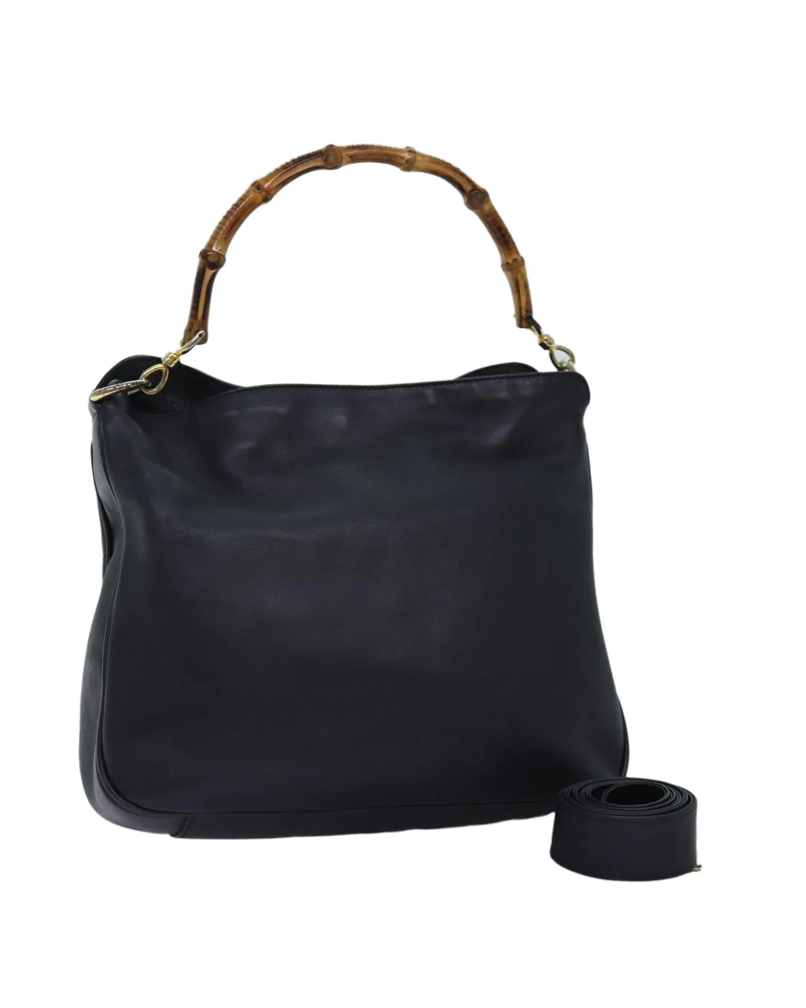 Leather Bamboo Shoulder Bag with Shoulder Strap - Made in Italy