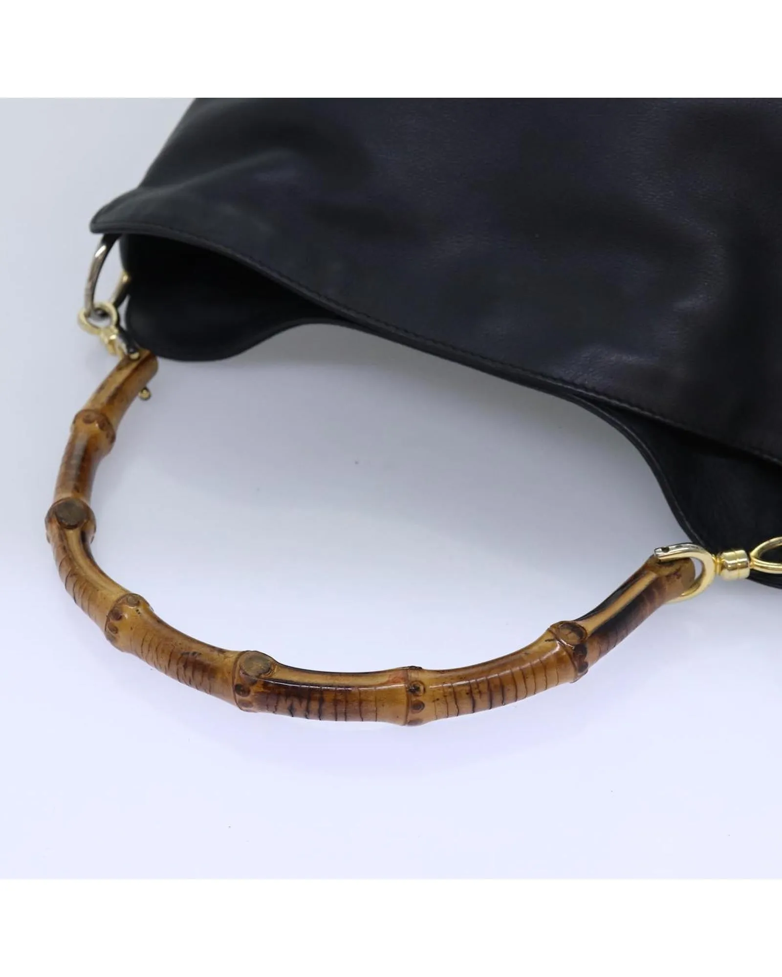 Leather Bamboo Shoulder Bag with Shoulder Strap - Made in Italy