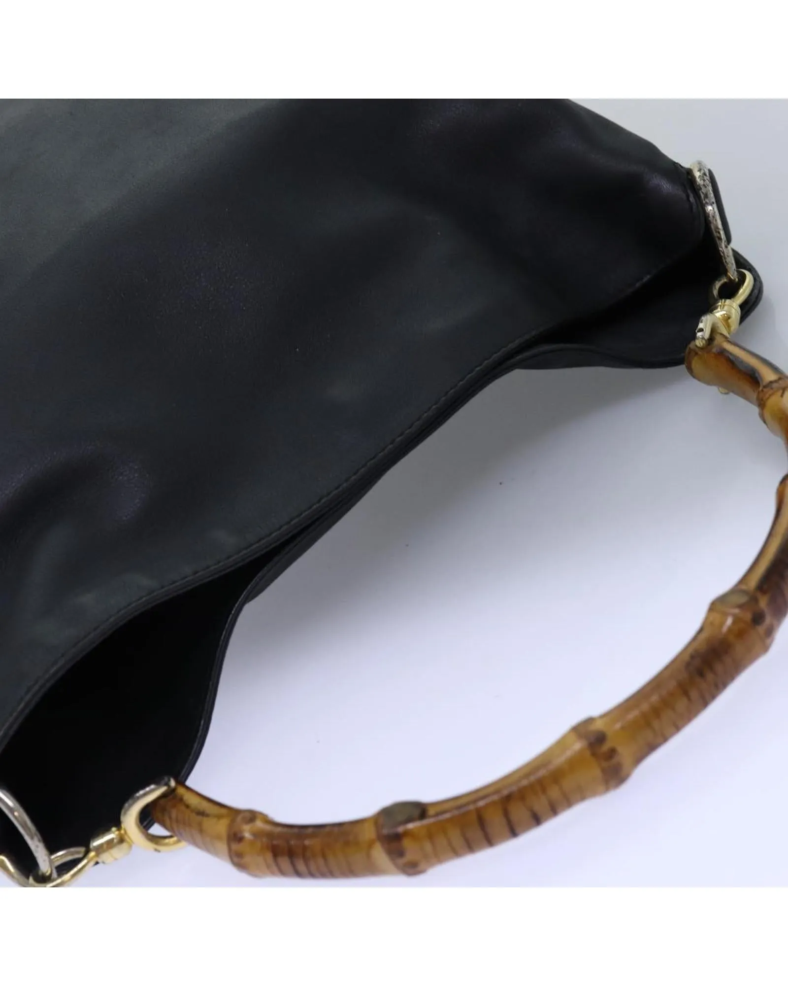 Leather Bamboo Shoulder Bag with Shoulder Strap - Made in Italy