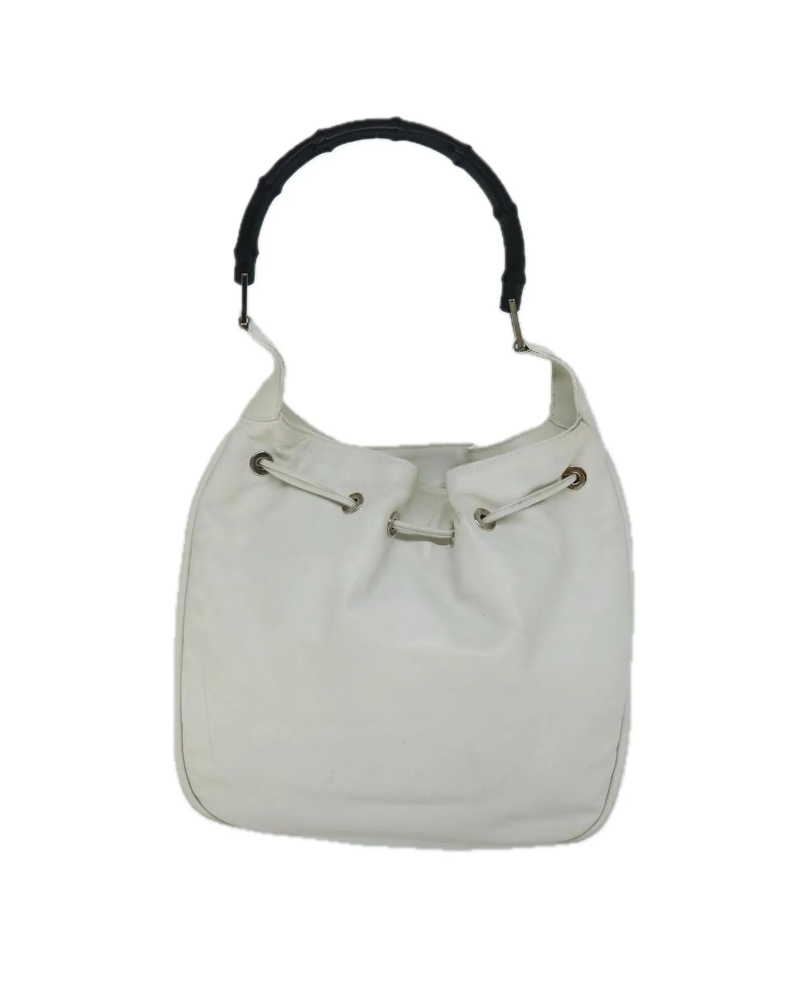 Leather Shoulder Bag with Bamboo Detail