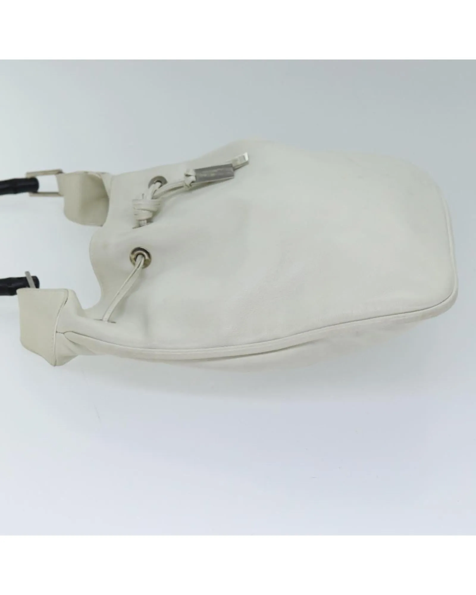 Leather Shoulder Bag with Bamboo Detail