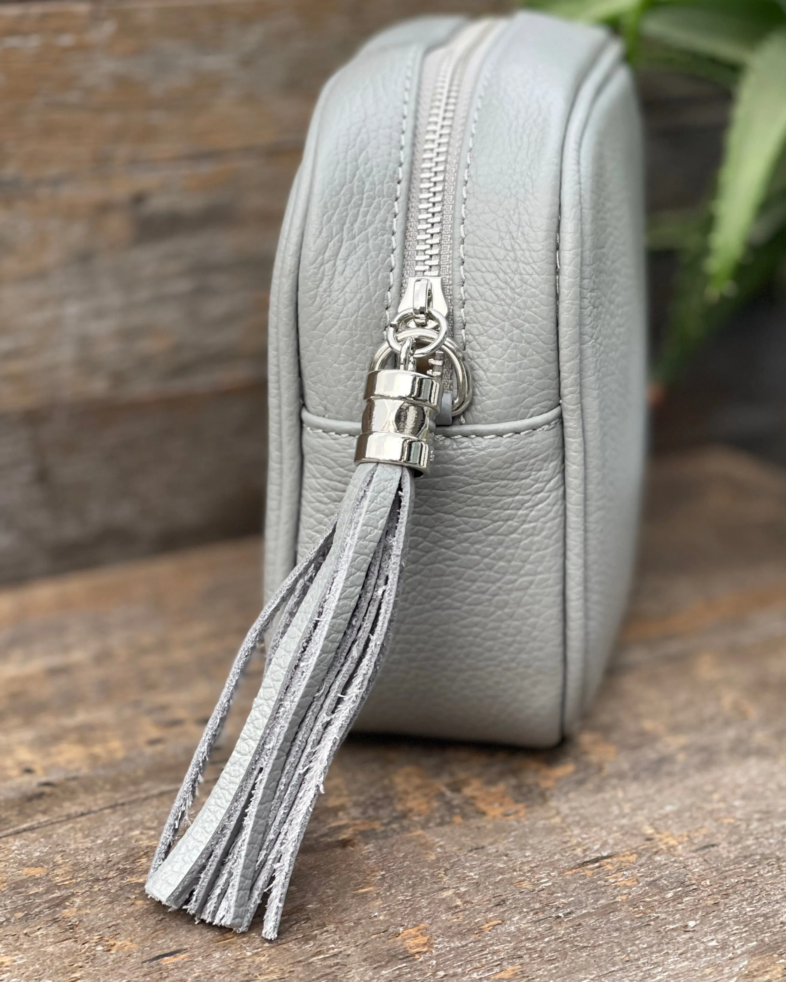 Leather Tassel Bag - Pale Grey With Silver Finishings