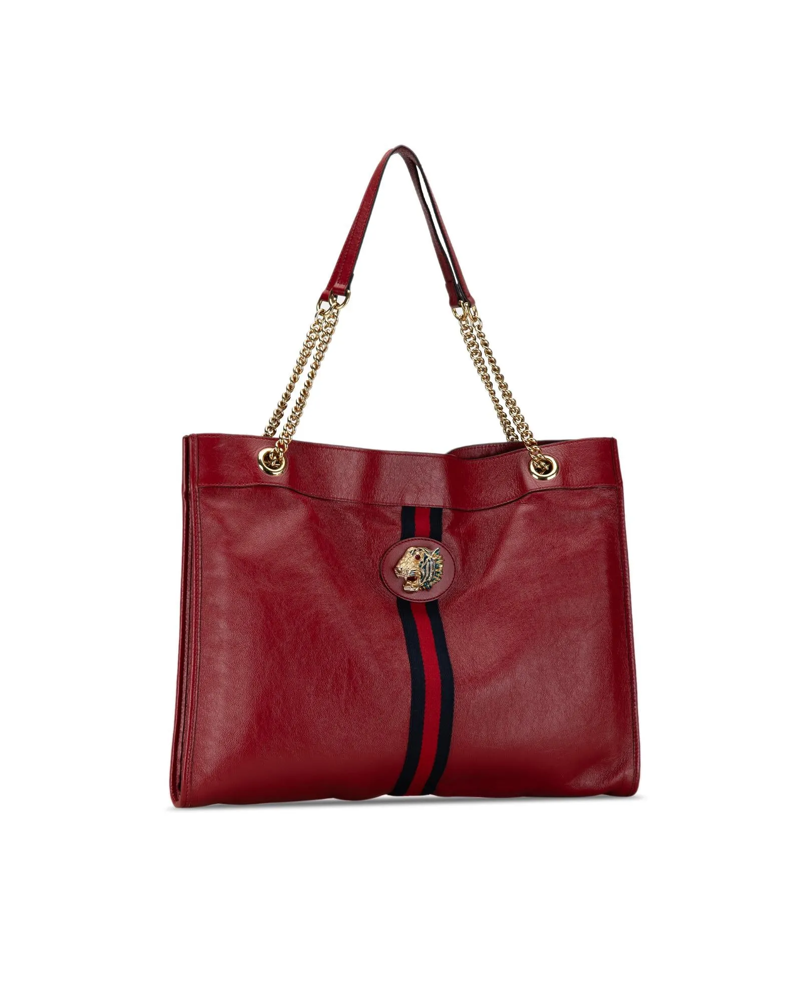 Leather Tote Bag with Gold-Tone Tiger Head Detail