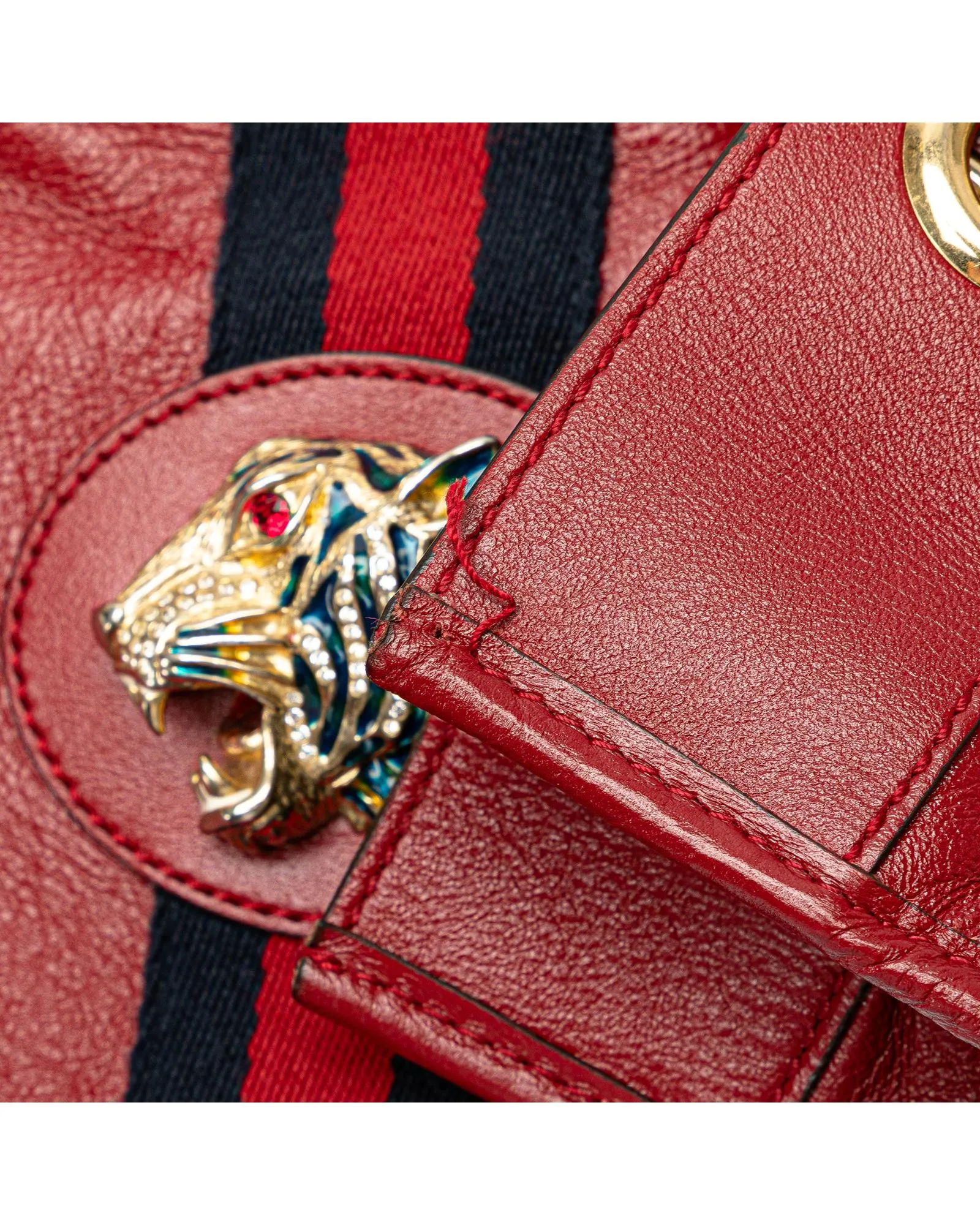 Leather Tote Bag with Gold-Tone Tiger Head Detail