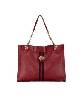 Leather Tote Bag with Gold-Tone Tiger Head Detail