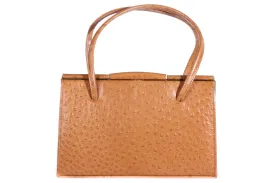 Light Brown Ostrich Effect Leather Vintage Handbag