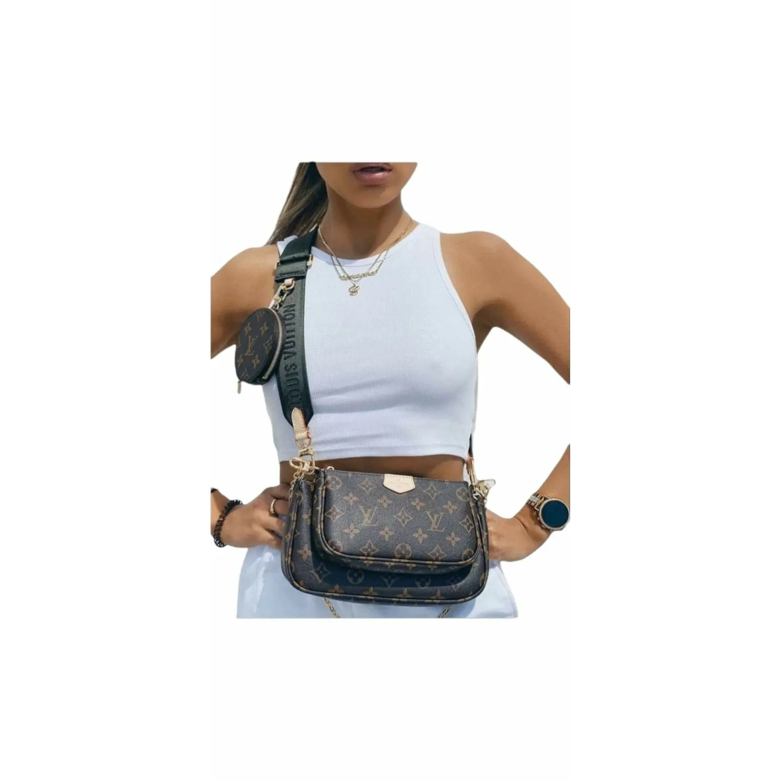 LV Bag - 3 Piece Sling bag Brown strap and Grey strap