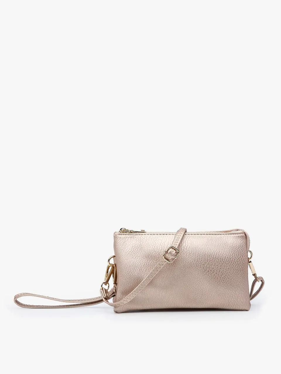 M013 Riley Plain Metallic 3 Compartment Crossbody/Wristlet