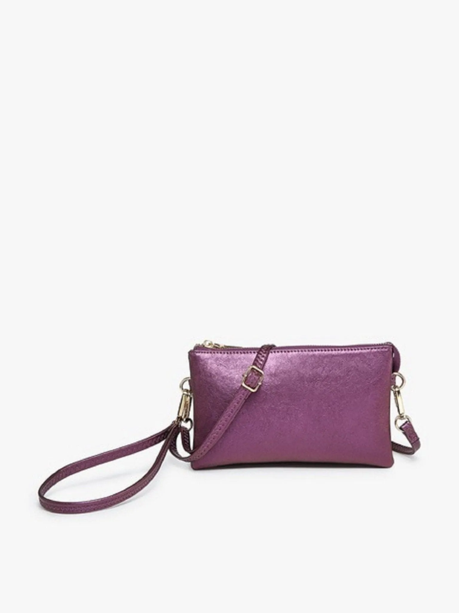 M013 Riley Plain Metallic 3 Compartment Crossbody/Wristlet