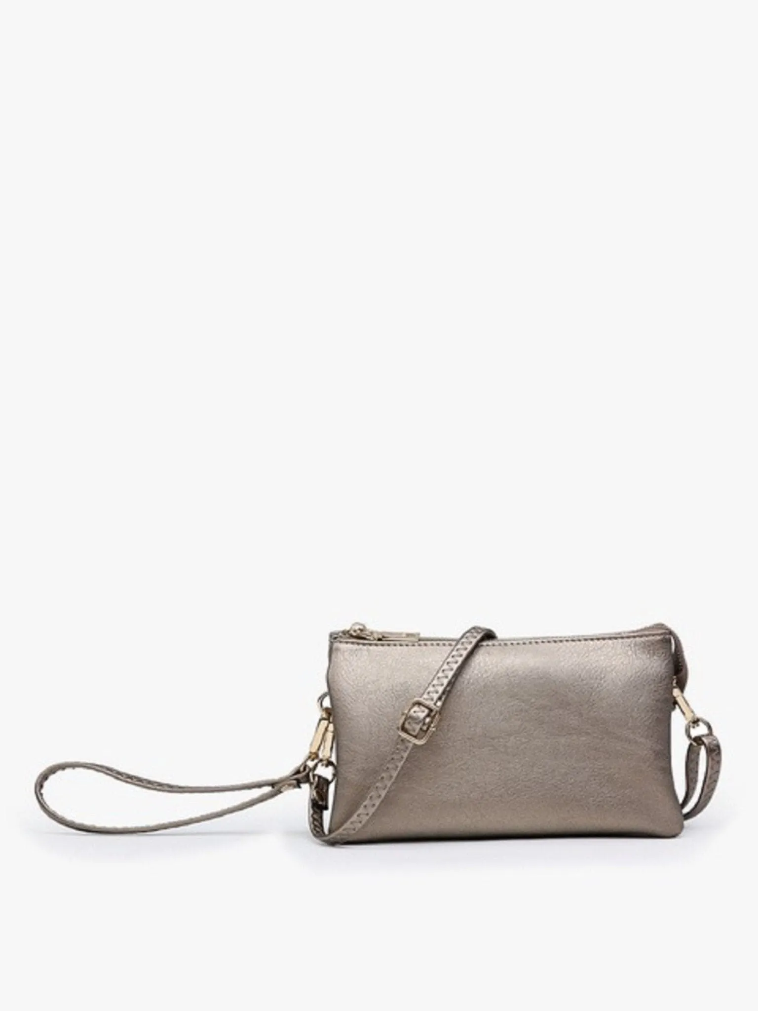 M013 Riley Plain Metallic 3 Compartment Crossbody/Wristlet