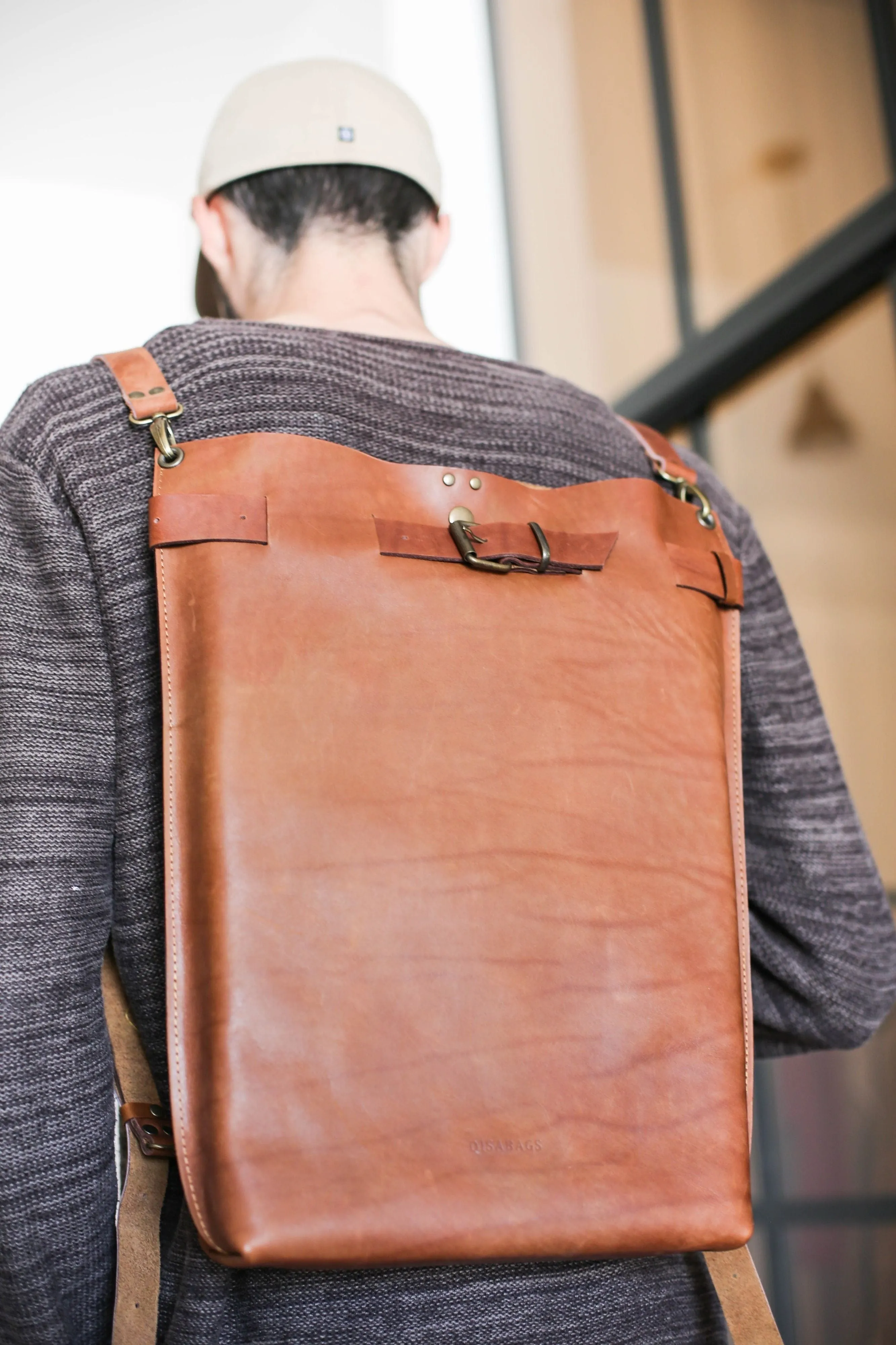 Men's Brown Leather Backpack