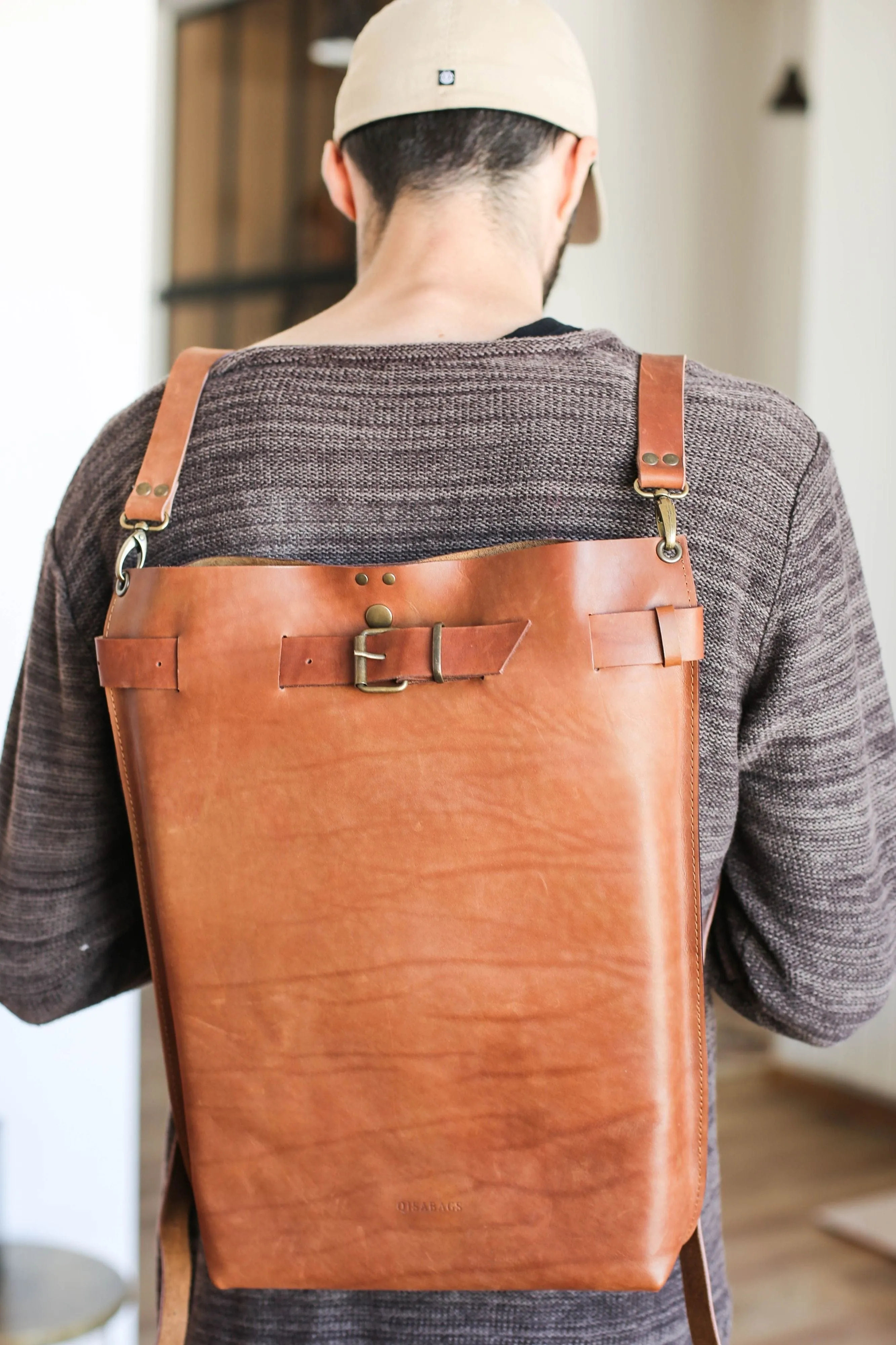 Men's Brown Leather Backpack