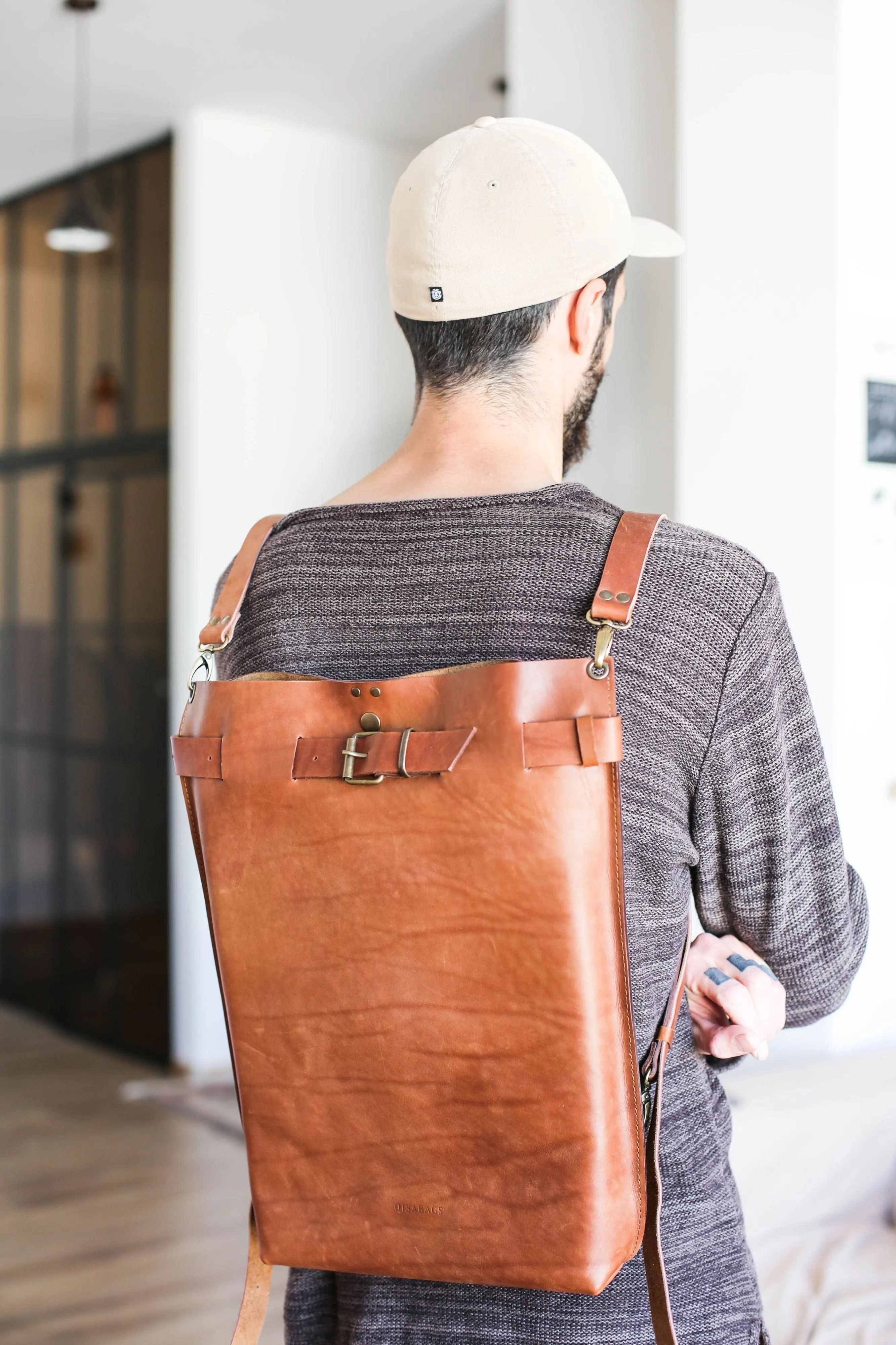 Men's Brown Leather Backpack