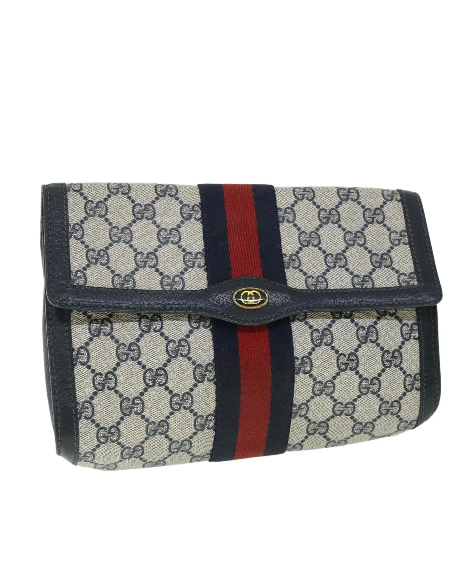 Navy Red GG Canvas Clutch Bag - Italian Made