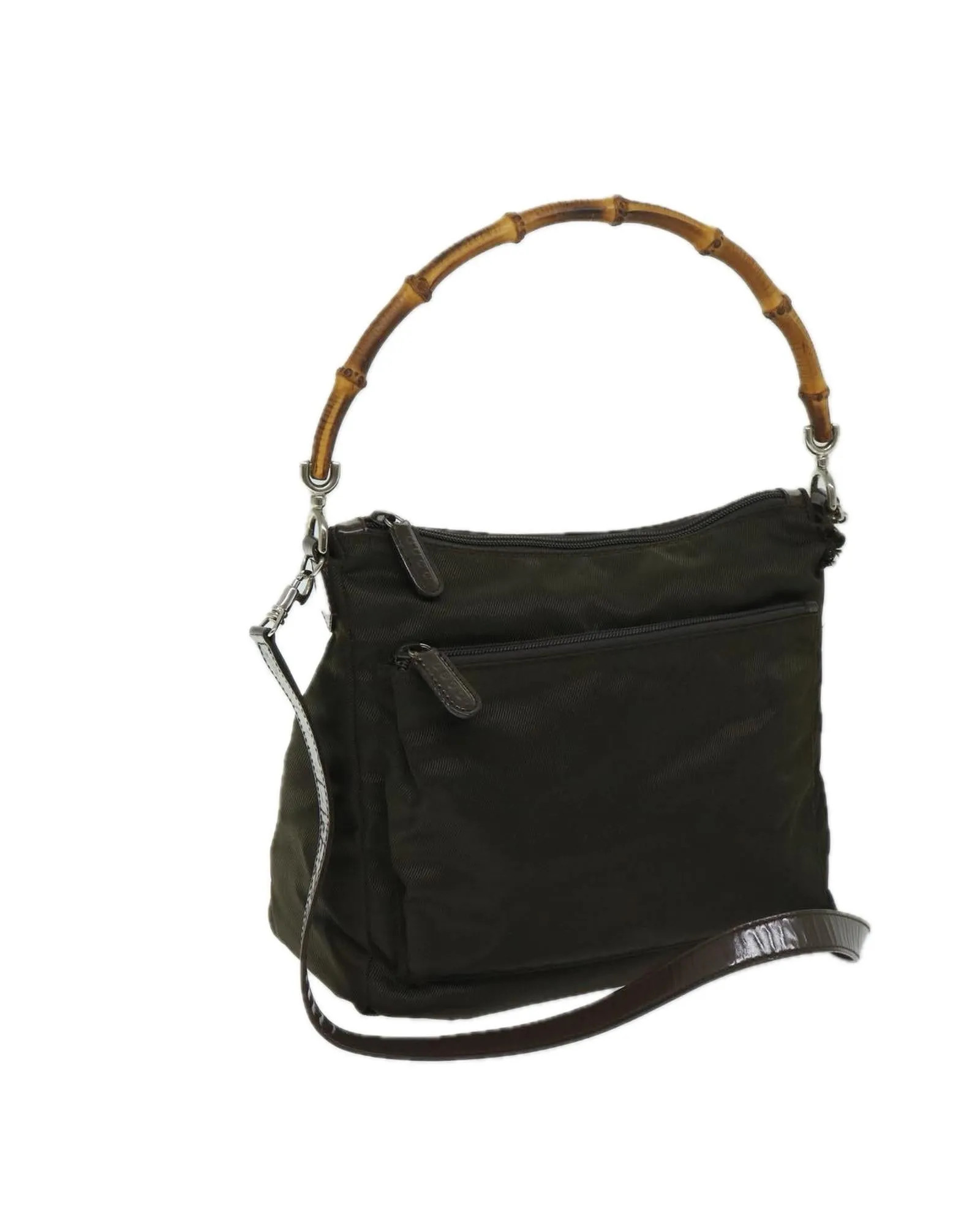 Nylon 2-way Hand Bag with Shoulder Strap in Khaki