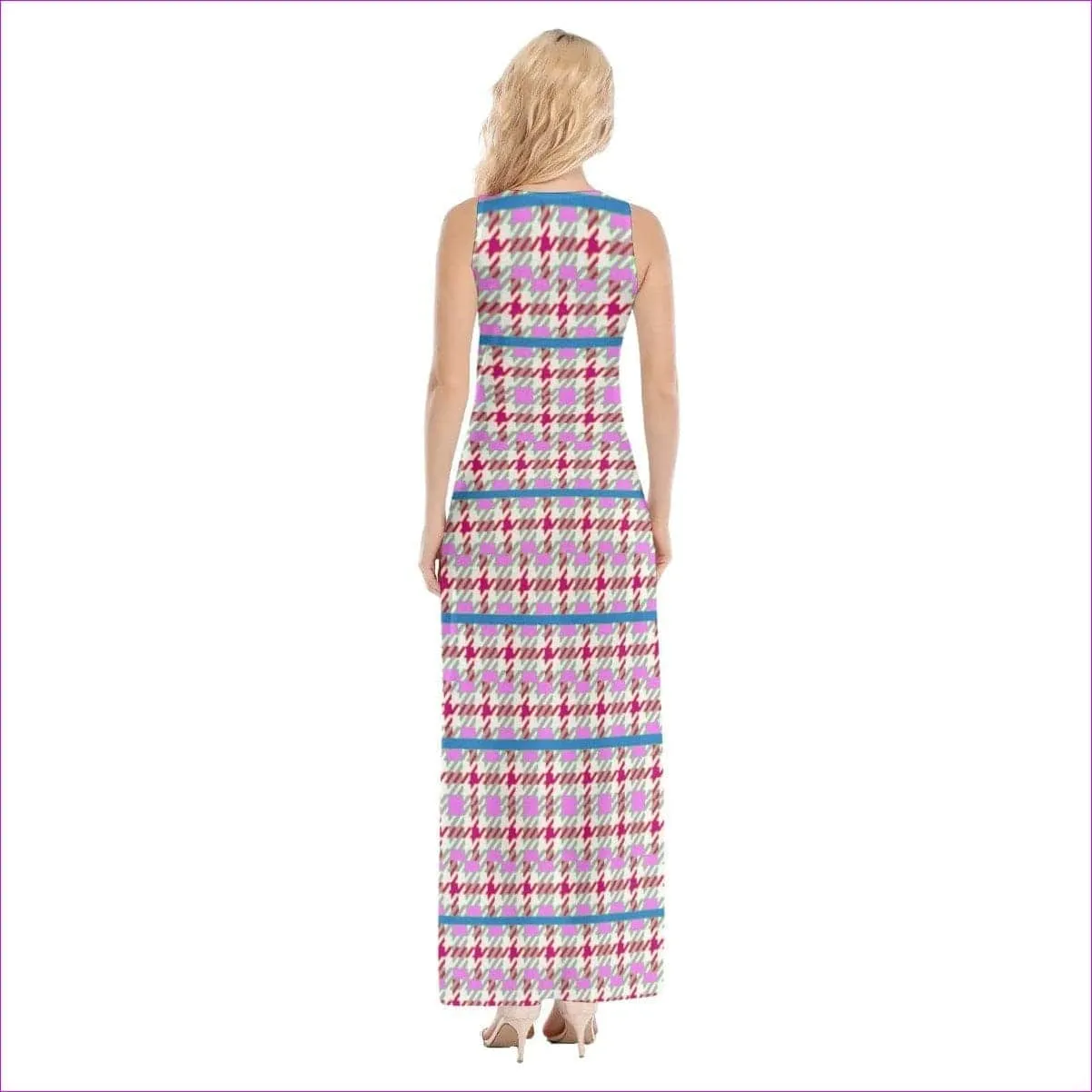 Pink Houndstooth Womens Vest Maxi Dress