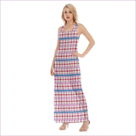 Pink Houndstooth Womens Vest Maxi Dress