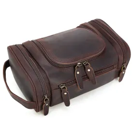 Polare Toiletry Bag Full Grain Leather Shaving Kit Dopp Kit Travel Case Wash Bag with YKK Zippers