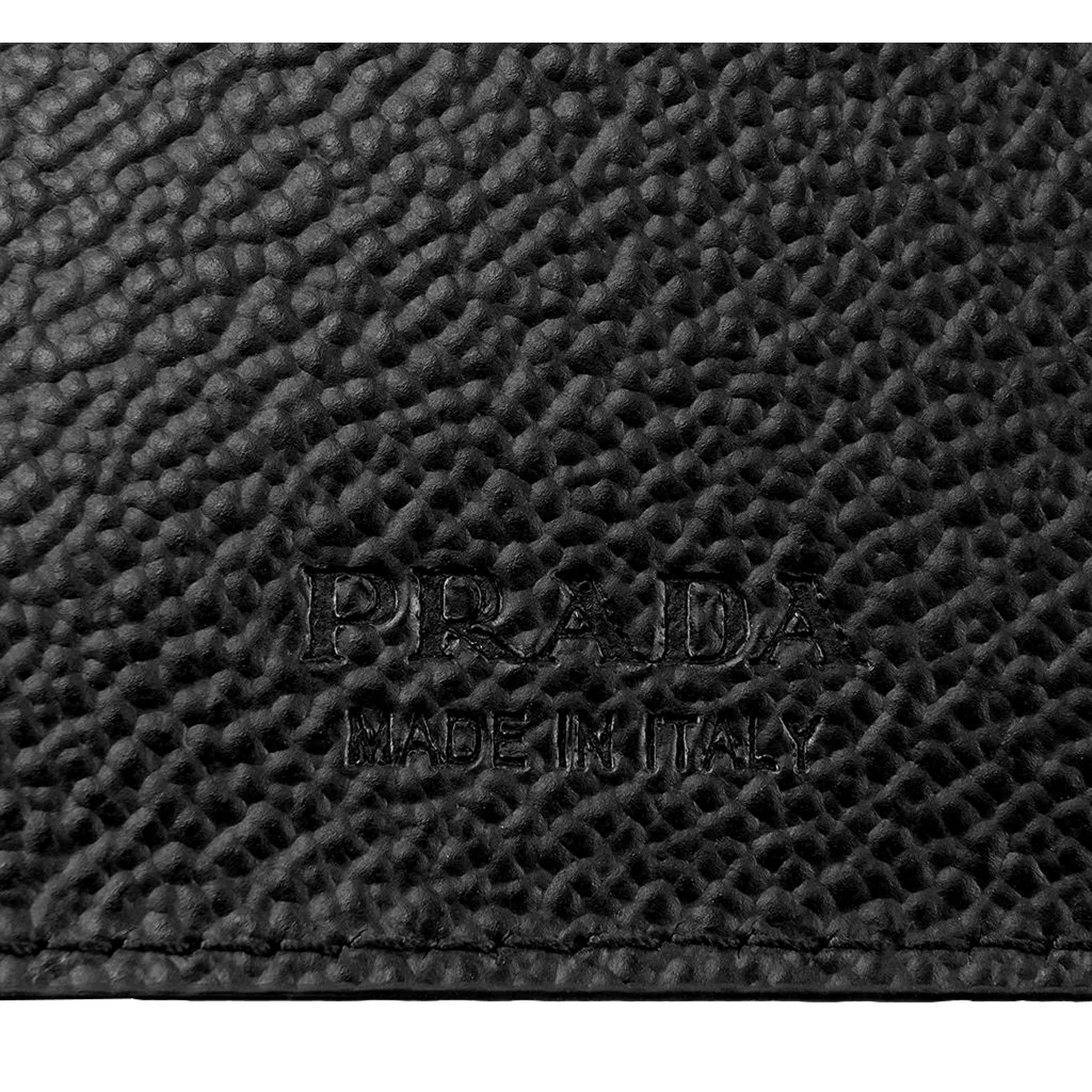 Prada Mens Vitello Micro Grain Black Leather Triangle Logo Bifold Wallet