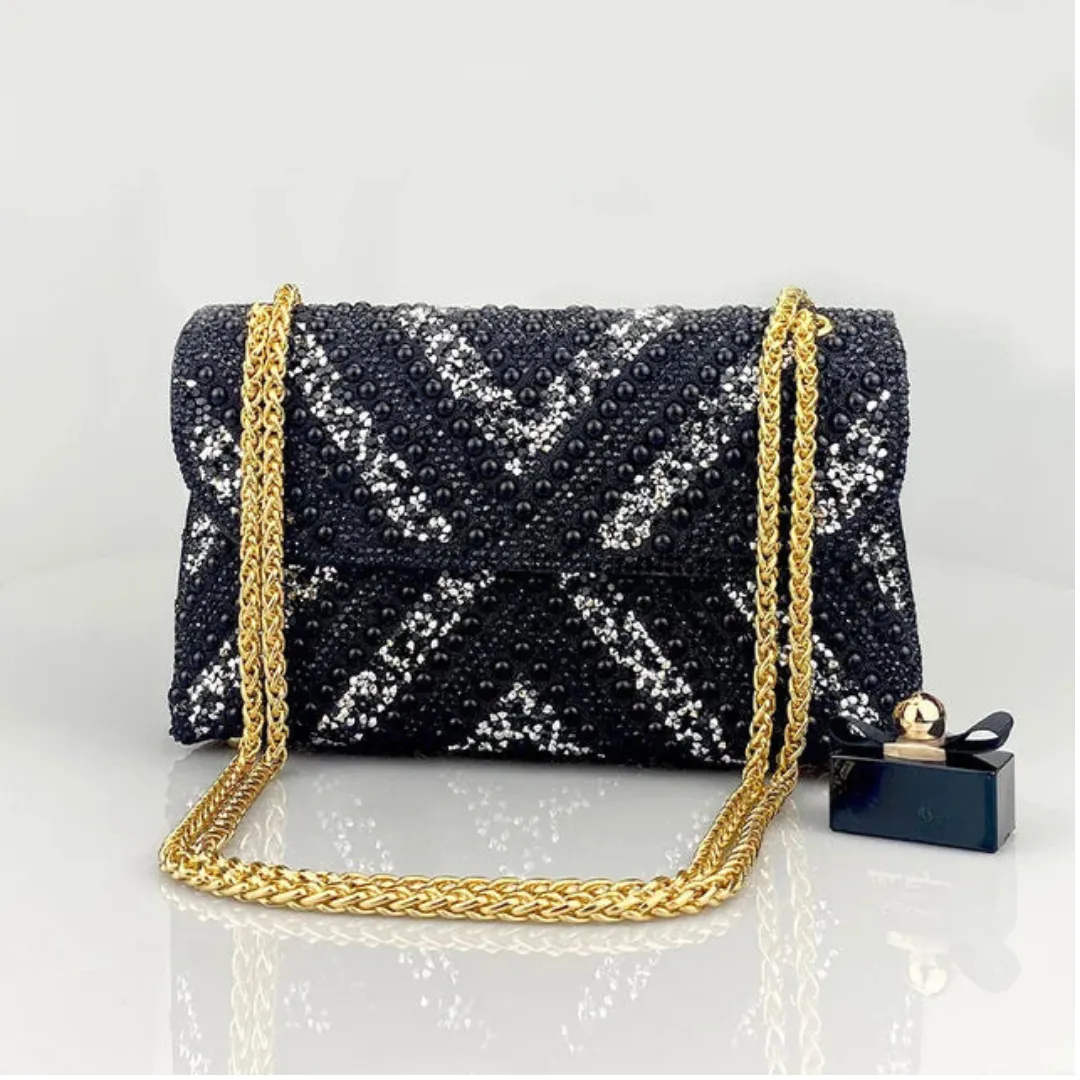 Pre Order:  Water Diamond Pearl Inlaid Chain Handheld Bag