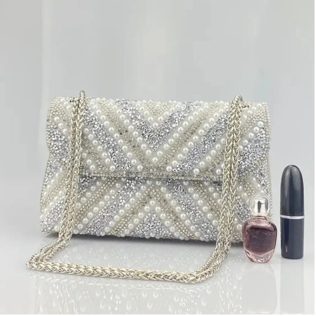 Pre Order:  Water Diamond Pearl Inlaid Chain Handheld Bag