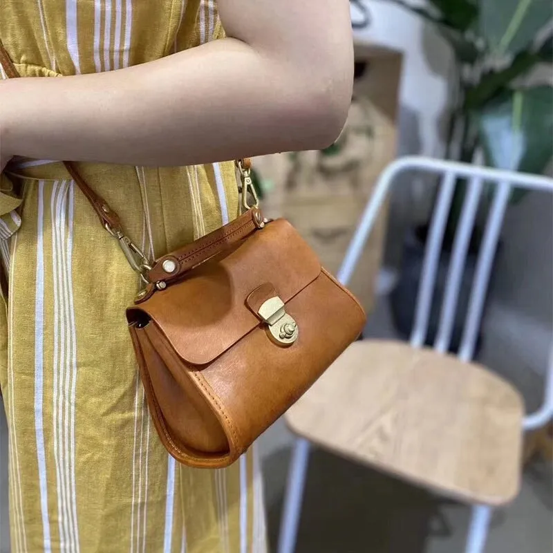 Retro Vegetable Tanned Cowhide Leather Cambridge Bag