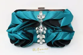 Rose Crystal Satin Floral Wedding Bag, Statement Bag, Evening Clutch, Bridal Clutch, Bridal Bag, Cross Body Bag